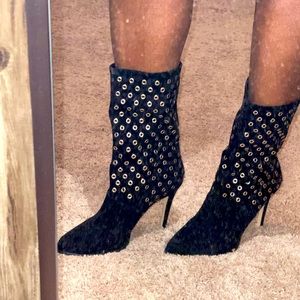 Black suede party boots with gold stud detail